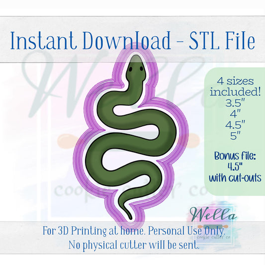 Digital STL File - Snake Cookie Cutter - 4 Sizes Included, 3.5" 4" 4.5" and 5" + BONUS Snake 4.5" with cut-outs