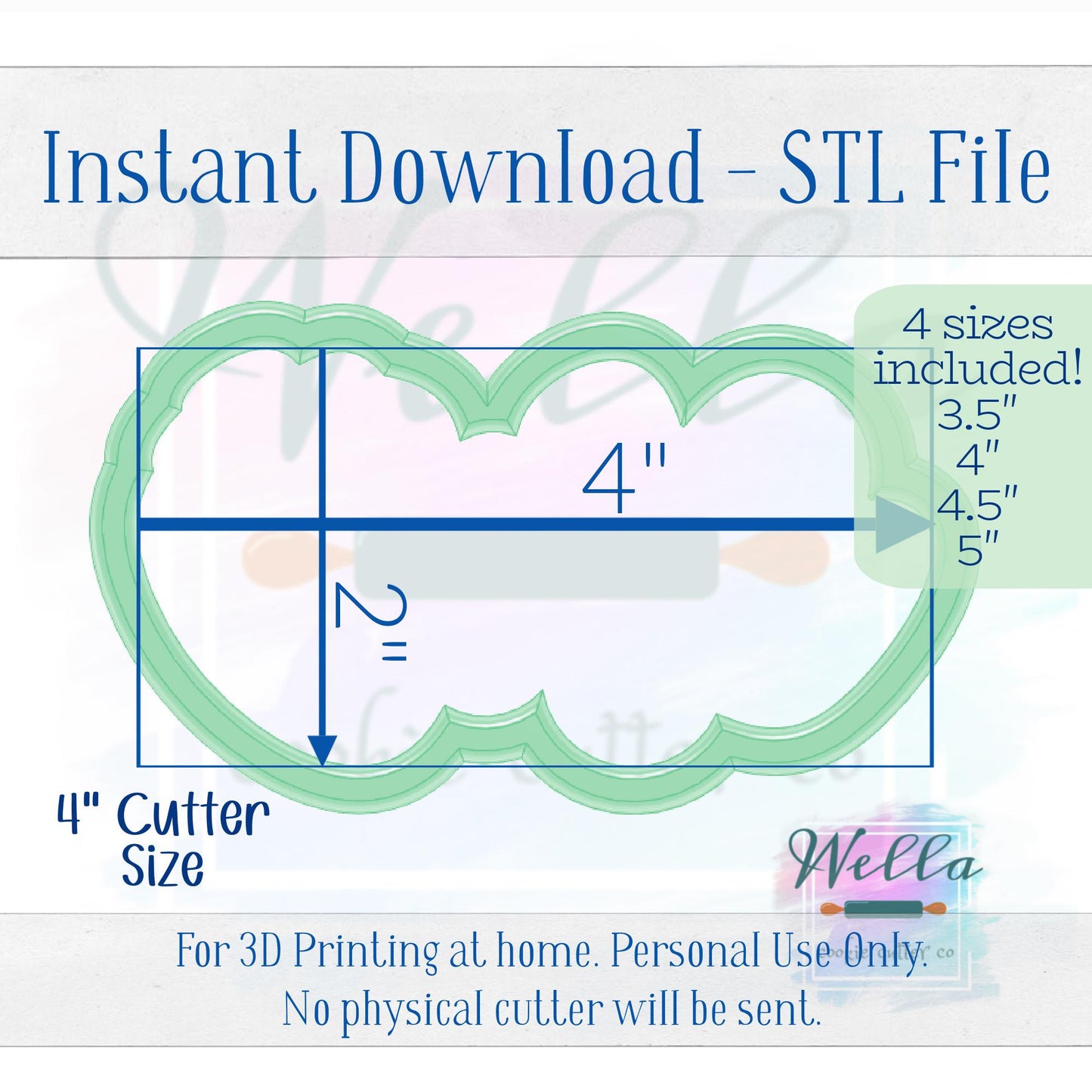 Digital STL File - Strawberry One #2 Cookie Cutter - 4 Sizes: 3.5" 4" 4.5" and 5"