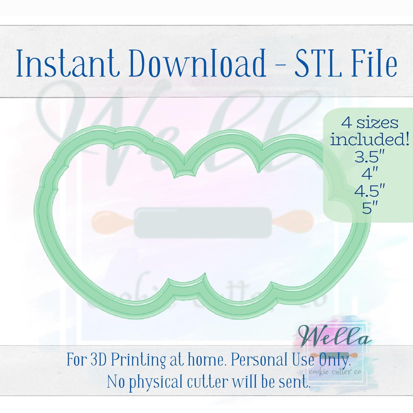 Digital STL File - Strawberry One #2 Cookie Cutter - 4 Sizes: 3.5" 4" 4.5" and 5"