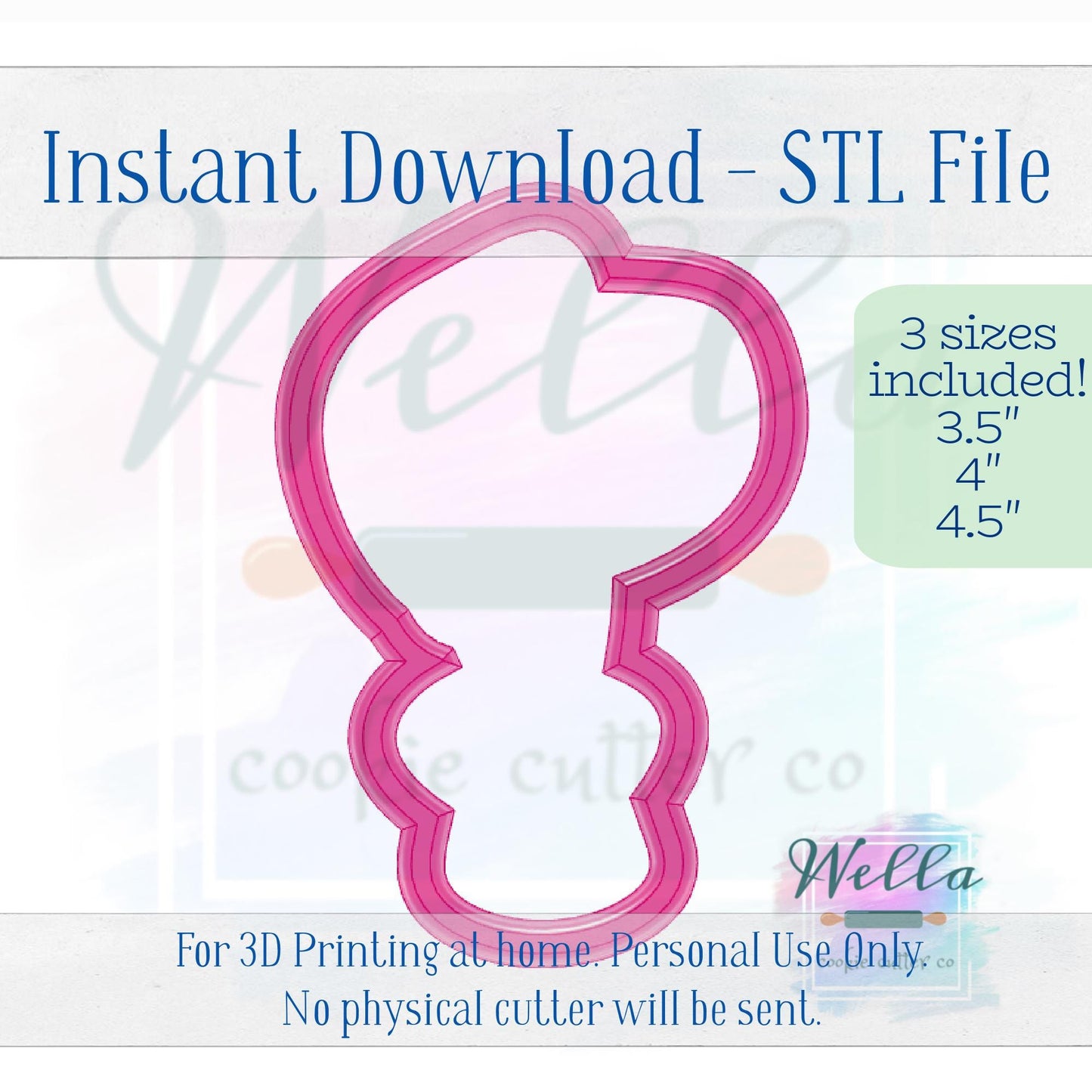 Digital STL File - Baby Bonnet Cookie Cutter - 3 Sizes: 3.5" 4" and 4.5"