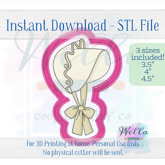 Digital STL File - Baby Bonnet Cookie Cutter - 3 Sizes: 3.5" 4" and 4.5"