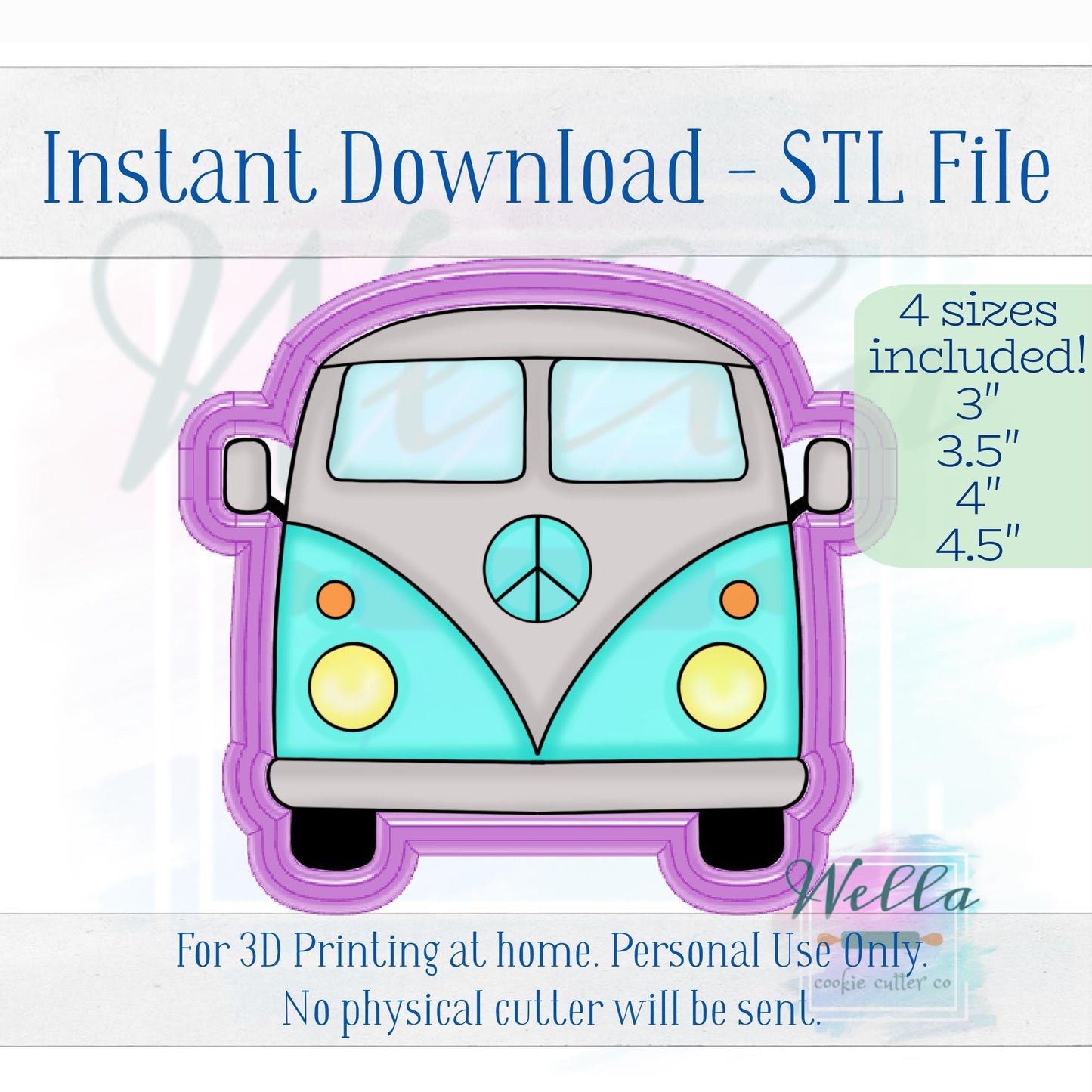 Digital STL File - 60's Van Cookie Cutter - 4 Sizes: 3" 3.5" 4" & 4.5"