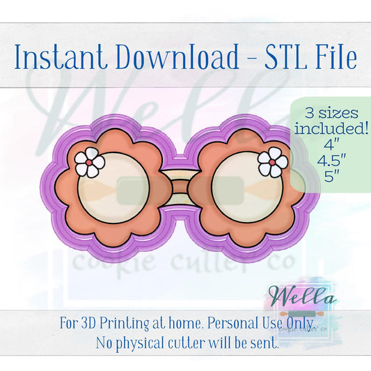 Digital STL File - Daisy Sunglasses Cookie Cutter - 3 Sizes: 4" 4.5" and 5"