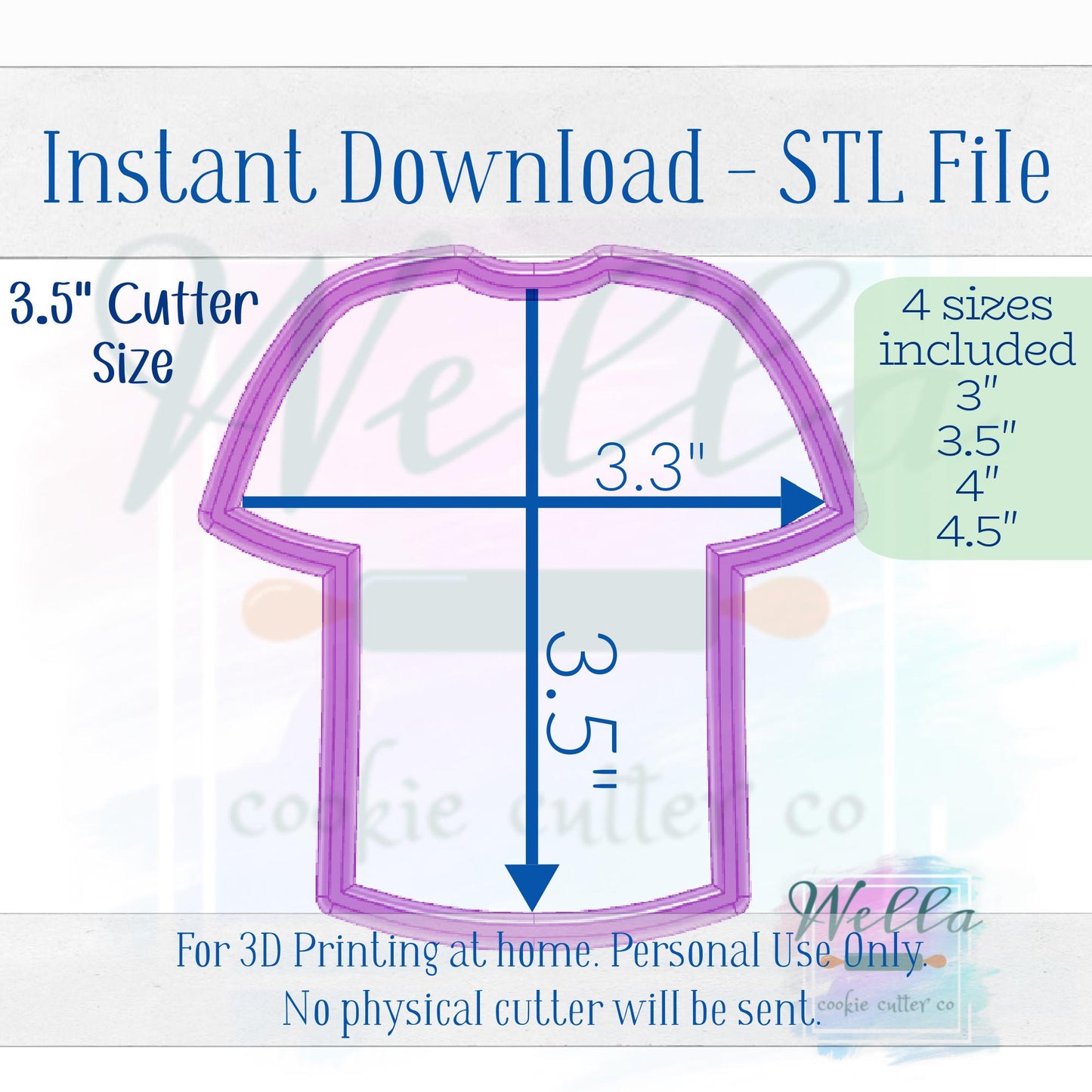 Digital STL File - Football Jersey Cookie Cutter - 3 Sizes Included 3" 3.5" 4" & 4.5"