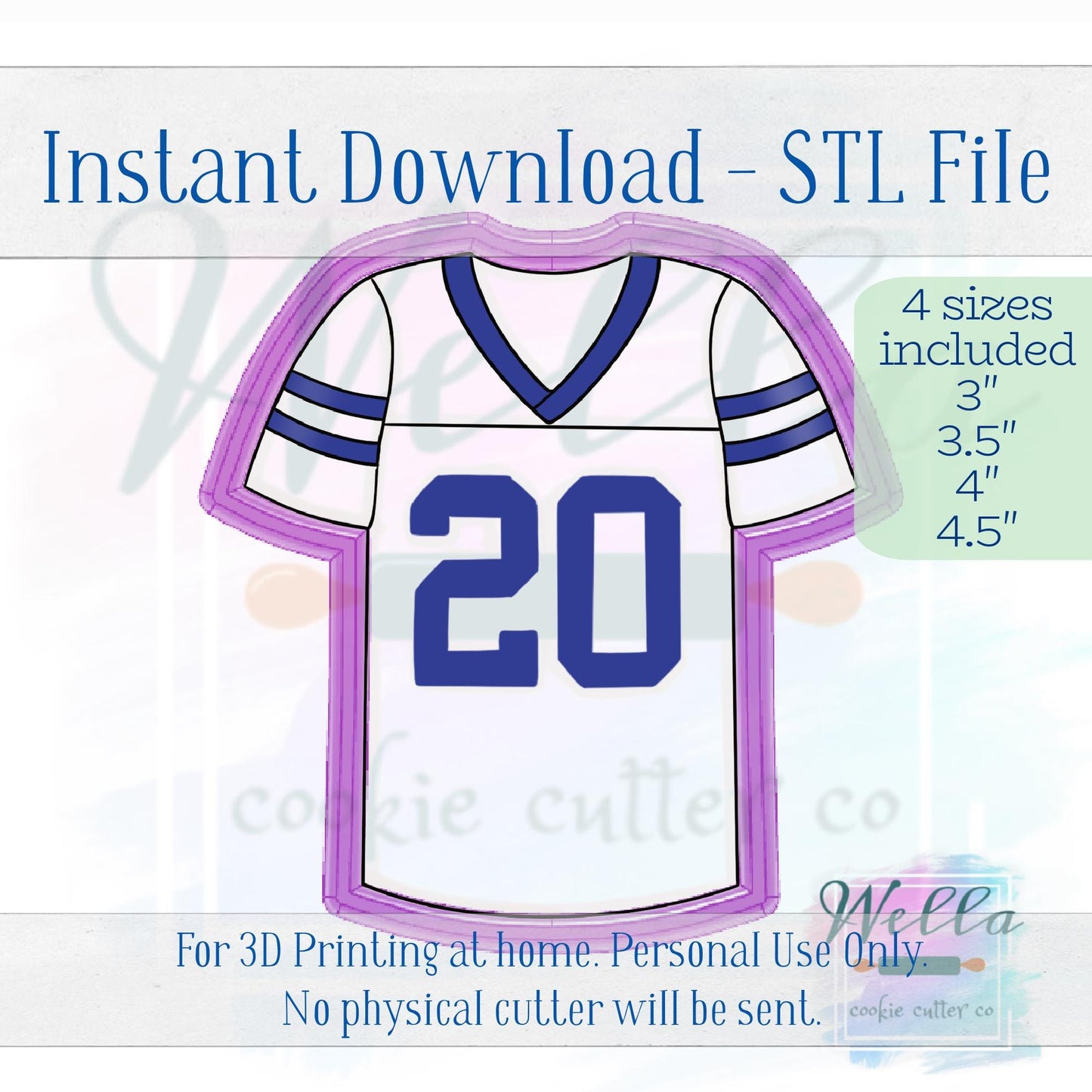 Digital STL File - Football Jersey Cookie Cutter - 3 Sizes Included 3" 3.5" 4" & 4.5"