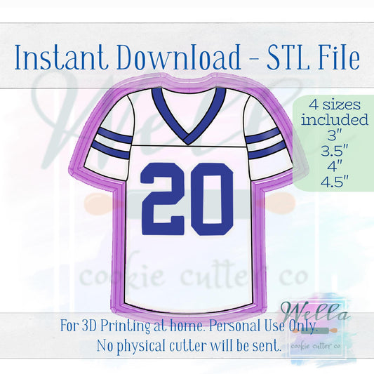 Digital STL File - Football Jersey Cookie Cutter - 3 Sizes Included 3" 3.5" 4" & 4.5"