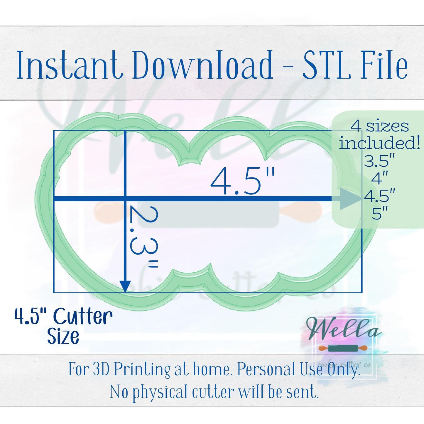 Digital STL File - Strawberry One #2 Cookie Cutter - 4 Sizes: 3.5" 4" 4.5" and 5"