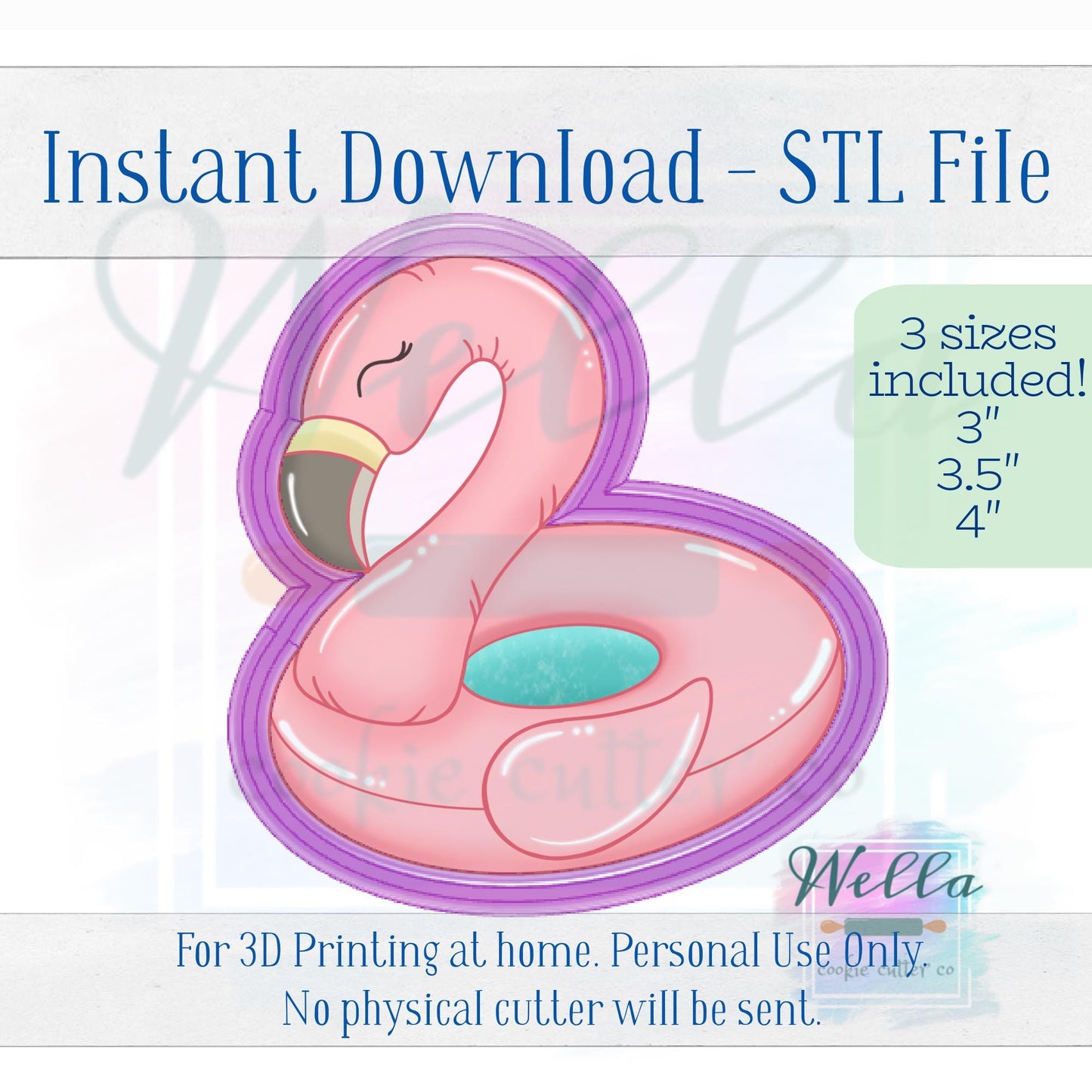 Digital STL File - Flamingo Float Cookie Cutter - 3 Sizes: 3" 3.5" and 4"