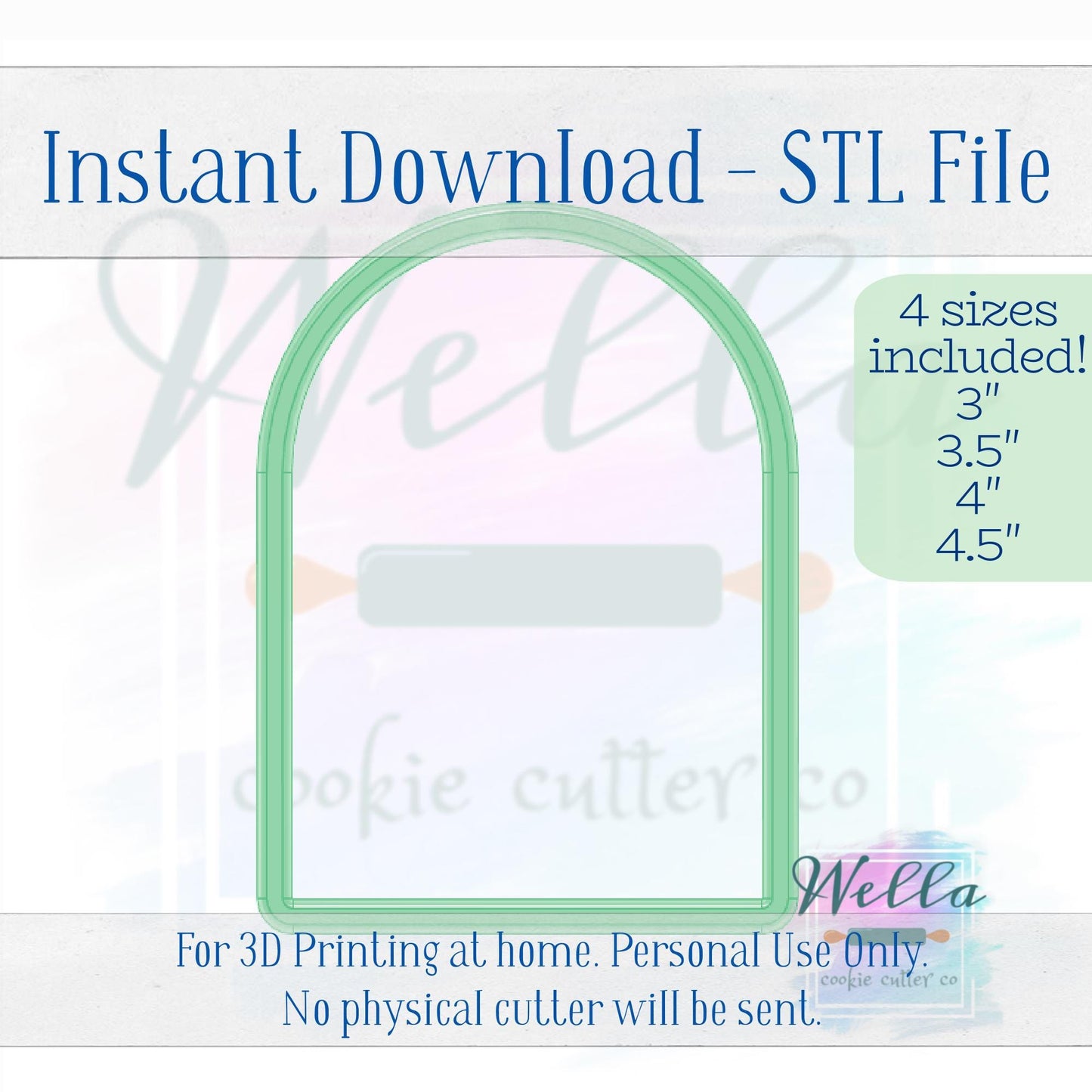 Digital STL File - Short Arch Plaque Cookie Cutter - 4 Sizes Included 3" 3.5" 4" & 4.5"