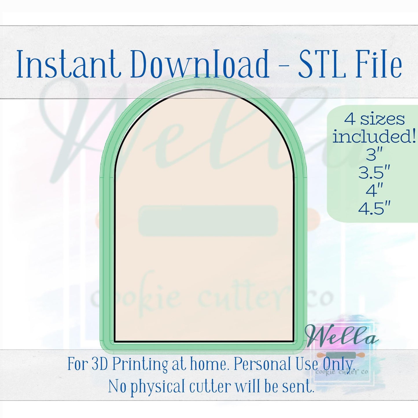 Digital STL File - Short Arch Plaque Cookie Cutter - 4 Sizes Included 3" 3.5" 4" & 4.5"