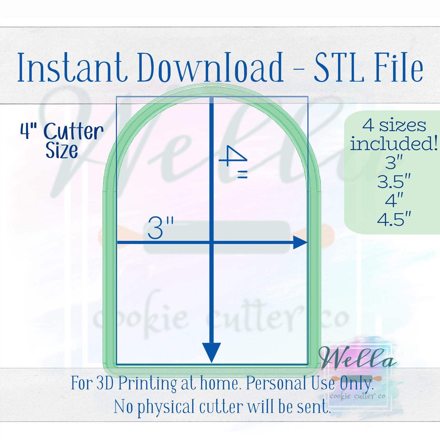 Digital STL File - Short Arch Plaque Cookie Cutter - 4 Sizes Included 3" 3.5" 4" & 4.5"