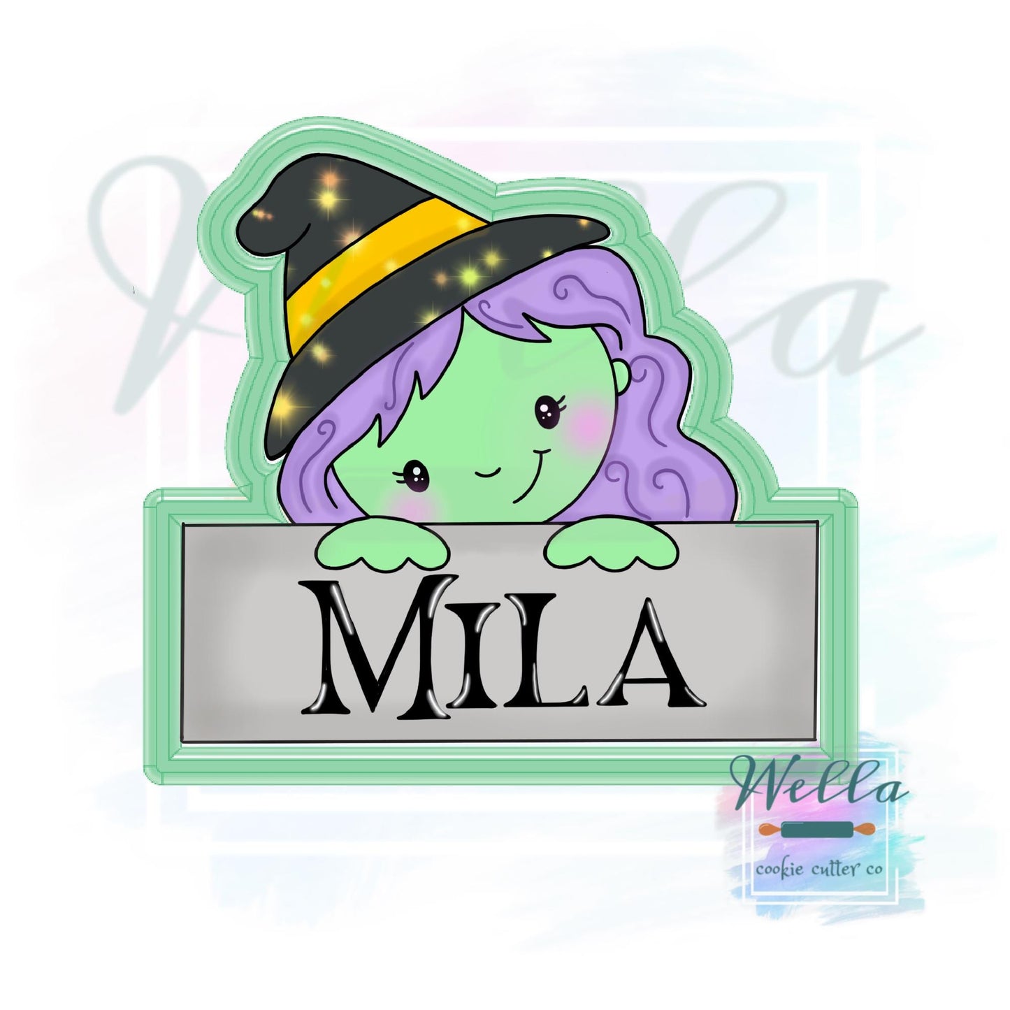 Witch & Frankenstein Name Plaque Cookie Cutters with Optional Stencils