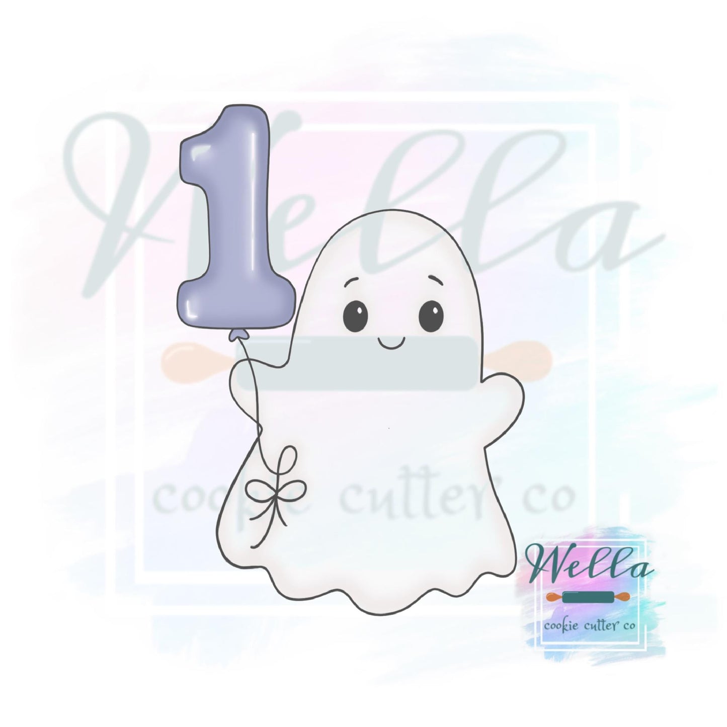 Ghost with #1 Balloon Cookie Cutter