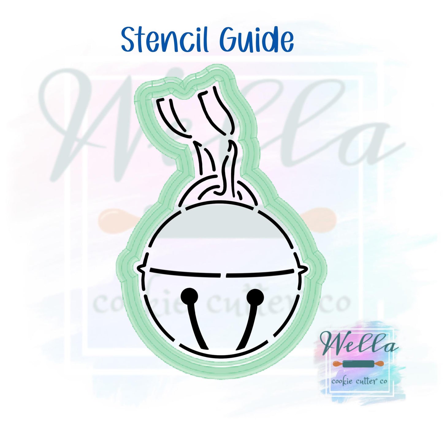Holiday Christmas Bell with Ribbon Cookie Cutter with Optional Stencil Guide