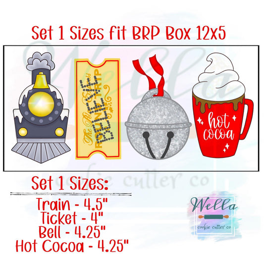 Holiday Train Set of Cookie Cutters with Optional Stencils - 4-piece set with Optional Stencil Guides
