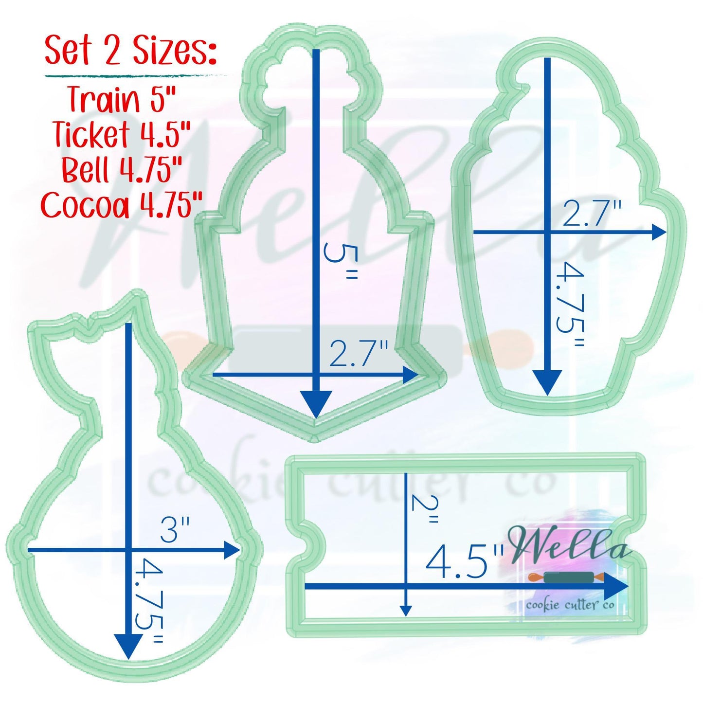 Holiday Train Set of Cookie Cutters with Optional Stencils - 4-piece set with Optional Stencil Guides