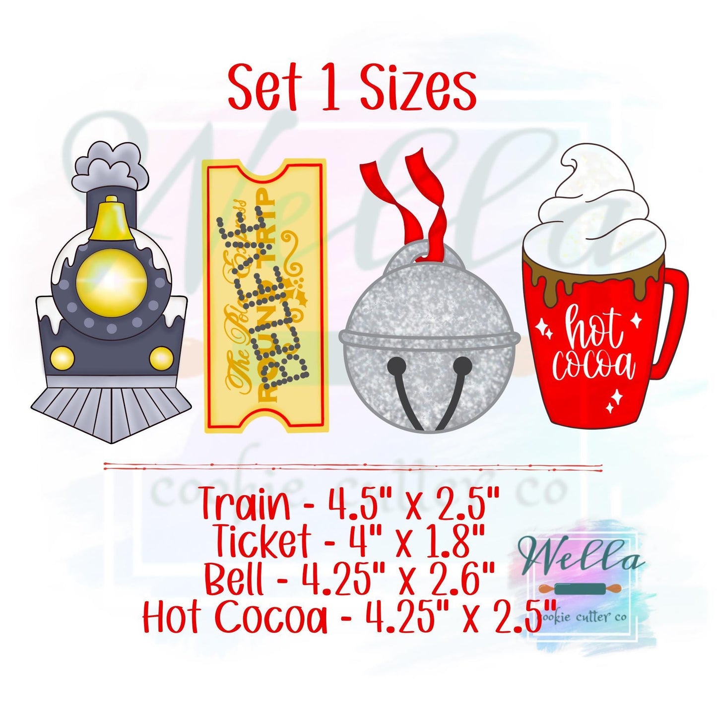 Holiday Train Set of Cookie Cutters with Optional Stencils - 4-piece set with Optional Stencil Guides