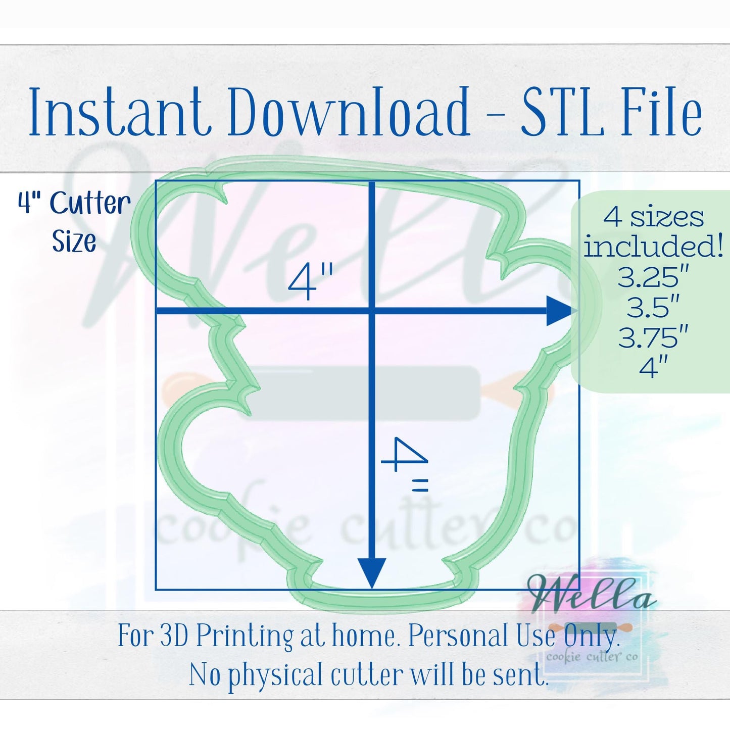 Digital STL File - Stacked Teacups Cookie Cutter - 3 Sizes: 3.25" 3.5" 3.75" & 4"