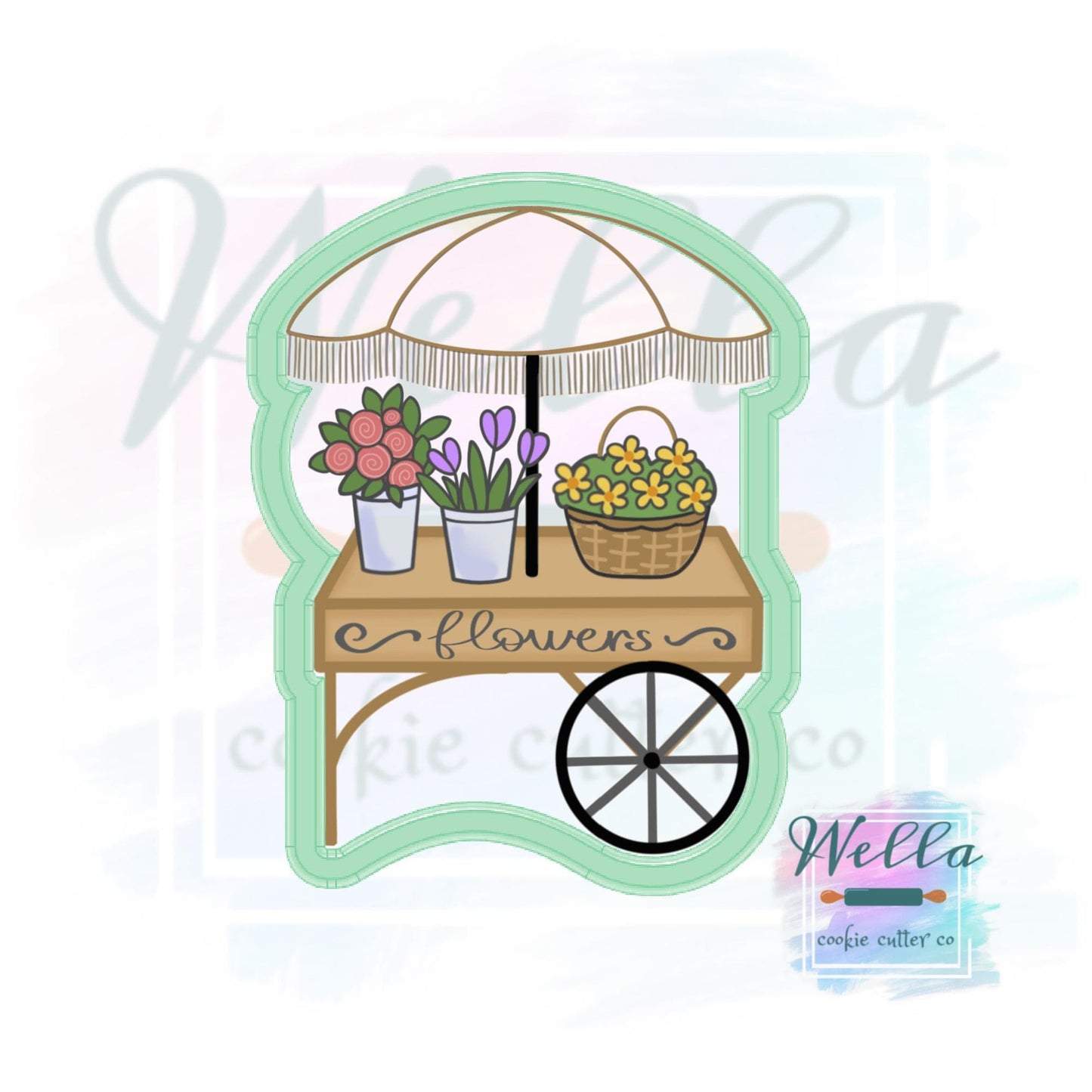 Floral Market Cart #2 Cookie Cutter