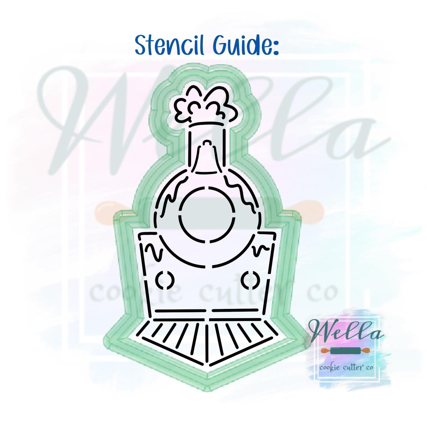 Holiday Train Cookie Cutter with Optional Stencil Guide