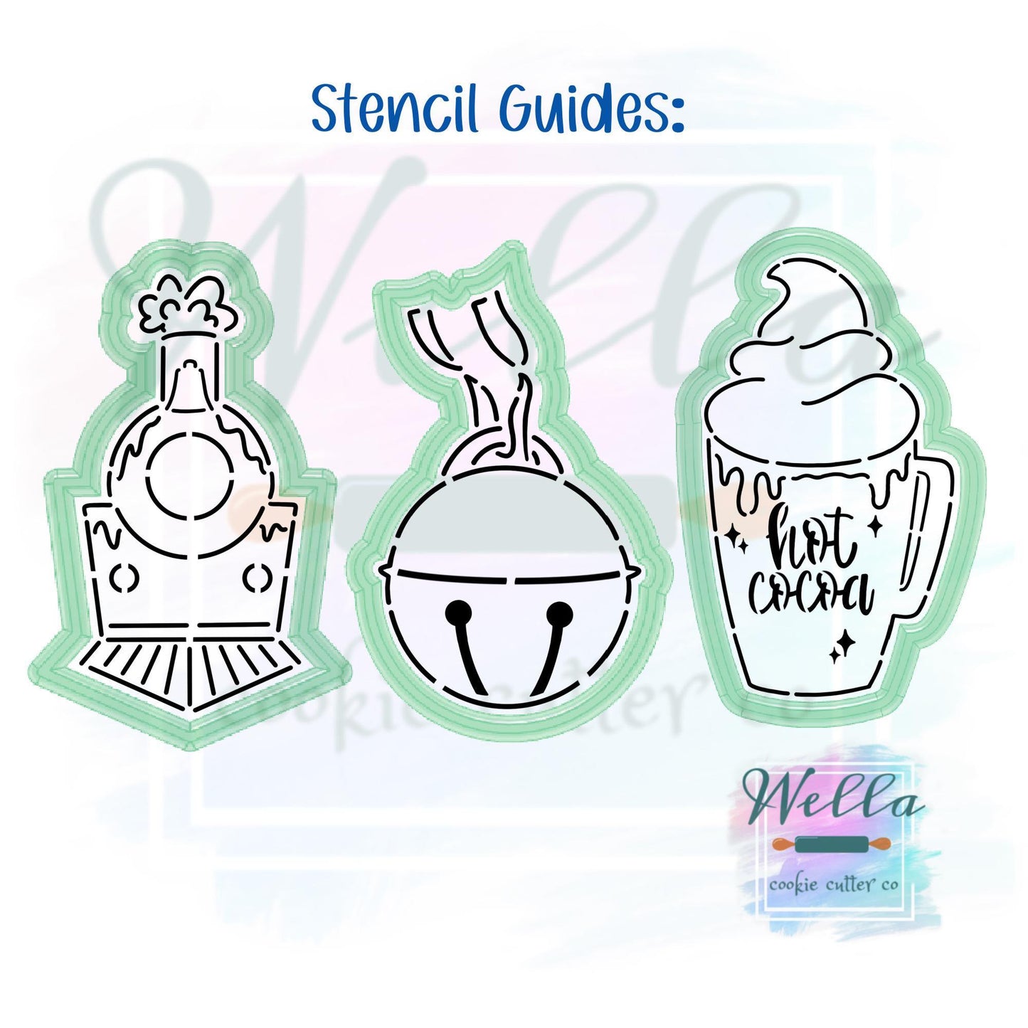 Holiday Train Set of Cookie Cutters with Optional Stencils - 4-piece set with Optional Stencil Guides