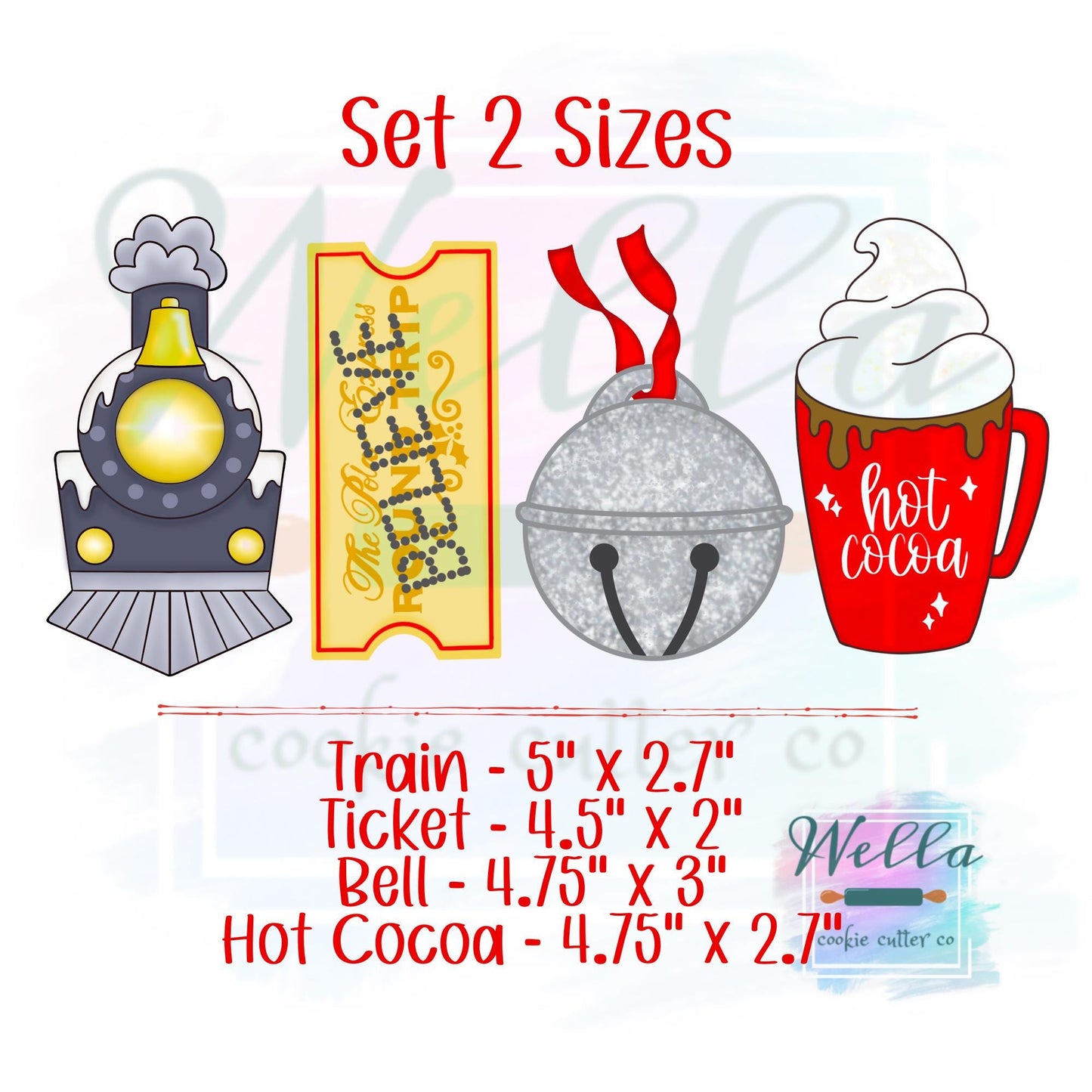 Holiday Train Set of Cookie Cutters with Optional Stencils - 4-piece set with Optional Stencil Guides