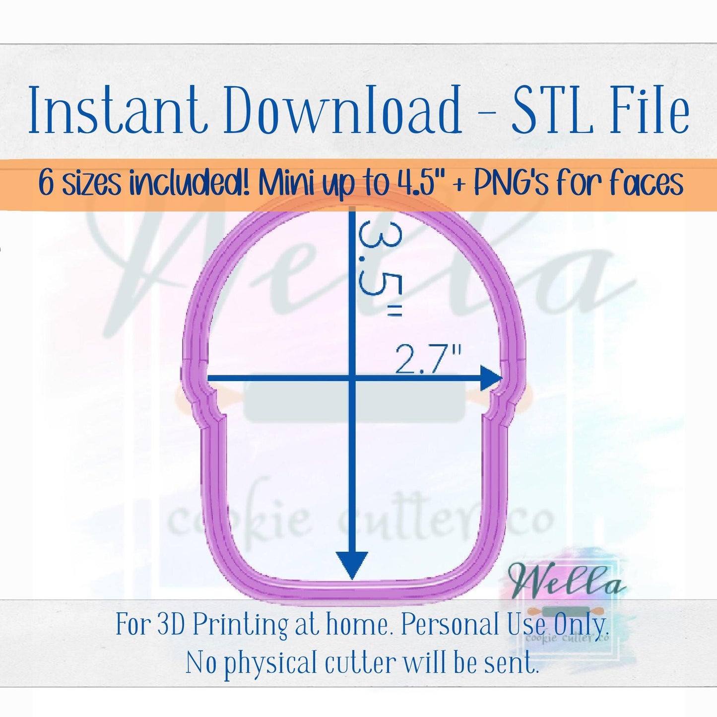 Digital STL File - Treat Bucket Cookie Cutter - 6 Sizes: mini up to 4.5" + PNGs for Faces