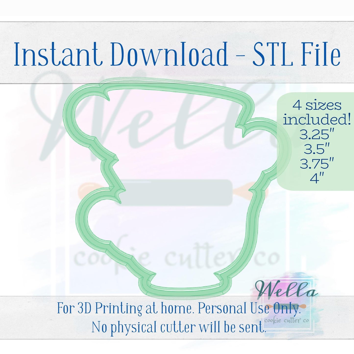 Digital STL File - Stacked Teacups Cookie Cutter - 3 Sizes: 3.25" 3.5" 3.75" & 4"