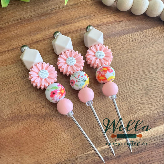 Pink Daisy Floral Themed Scribe Tool for Cookie Decorating