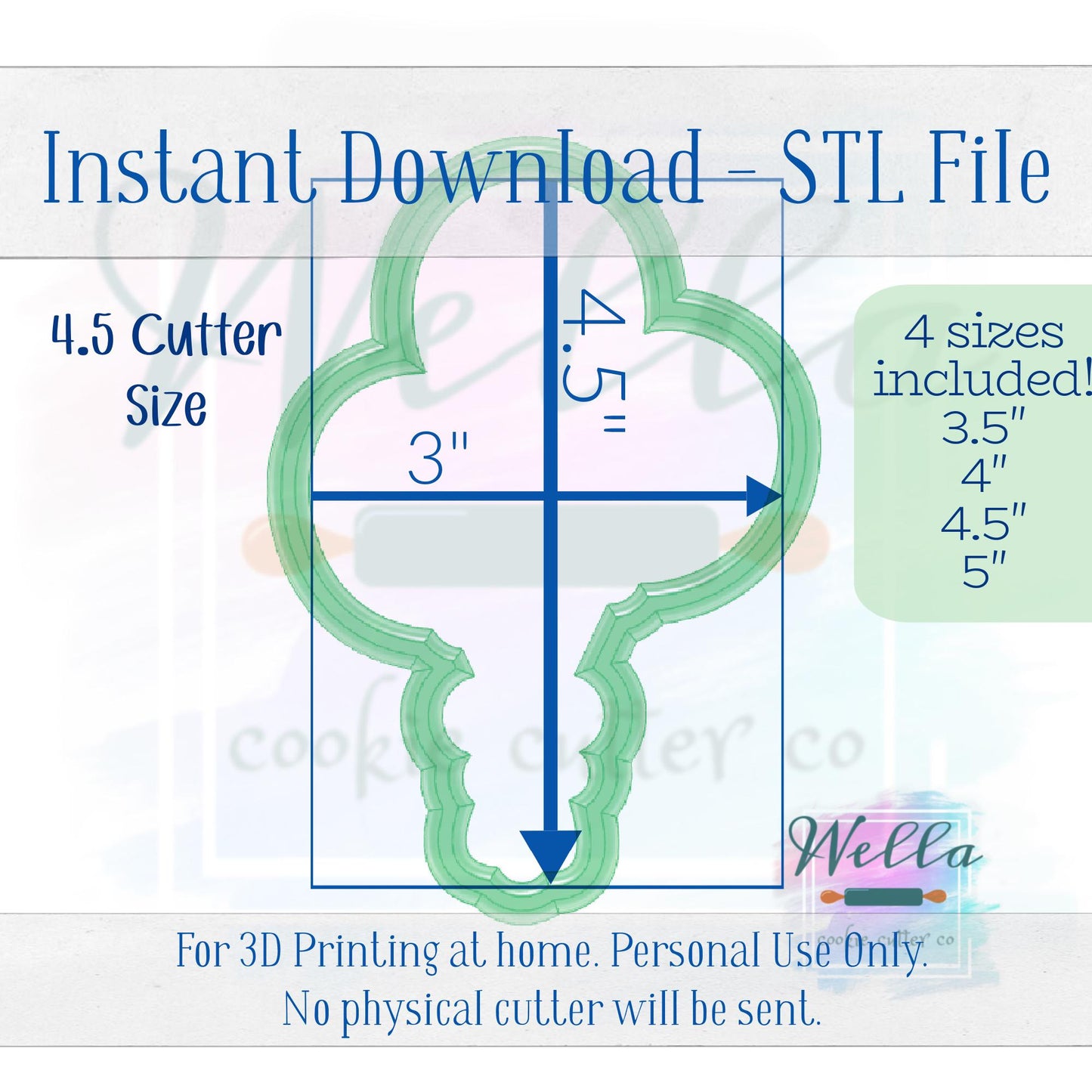 Digital STL File - Bunch of Balloons Cookie Cutter - 4 Sizes: 3.5" 4" 4.5" & 5"