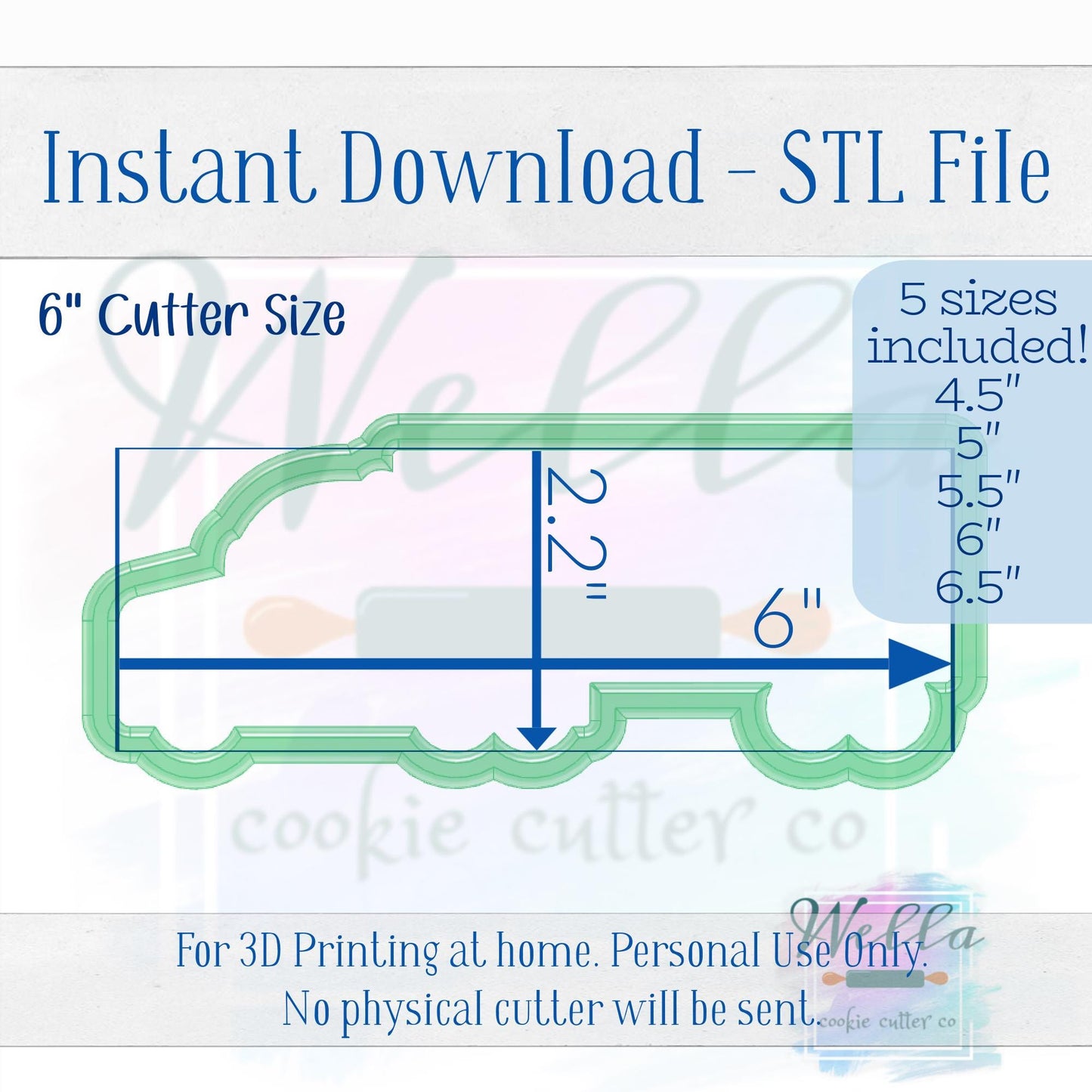 Digital STL File - Semi Truck Cookie Cutter - 5 Sizes: 4.5" 5" 5.5" 6" & 6.5"