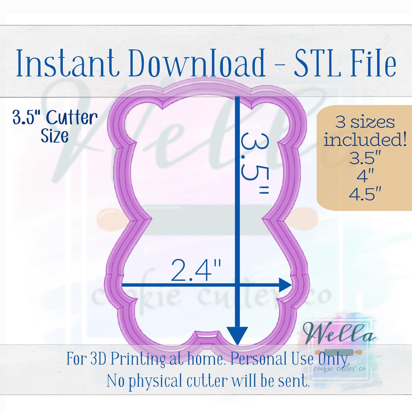 Digital STL File - Bear in Coat Cookie Cutter - 3 Sizes Included