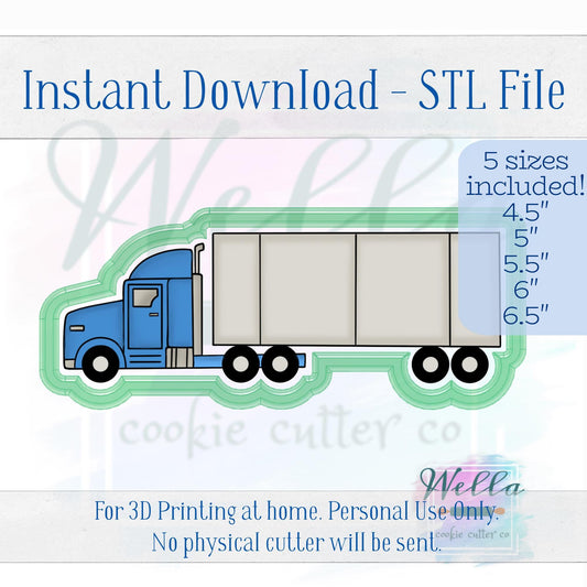 Digital STL File - Semi Truck Cookie Cutter - 5 Sizes: 4.5" 5" 5.5" 6" & 6.5"