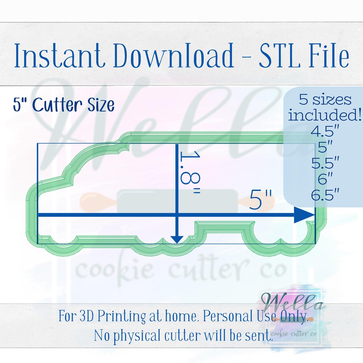 Digital STL File - Semi Truck Cookie Cutter - 5 Sizes: 4.5" 5" 5.5" 6" & 6.5"