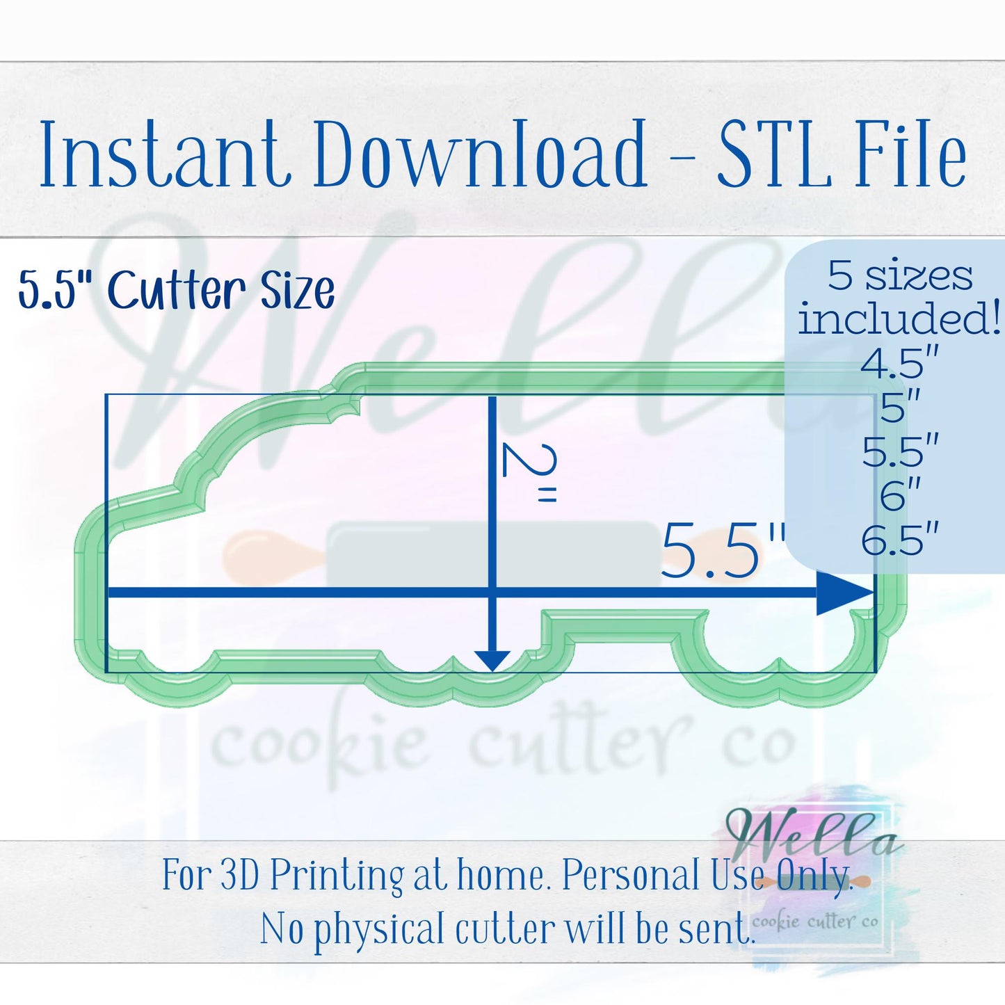 Digital STL File - Semi Truck Cookie Cutter - 5 Sizes: 4.5" 5" 5.5" 6" & 6.5"
