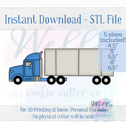 Digital STL File - Semi Truck Cookie Cutter - 5 Sizes: 4.5" 5" 5.5" 6" & 6.5"