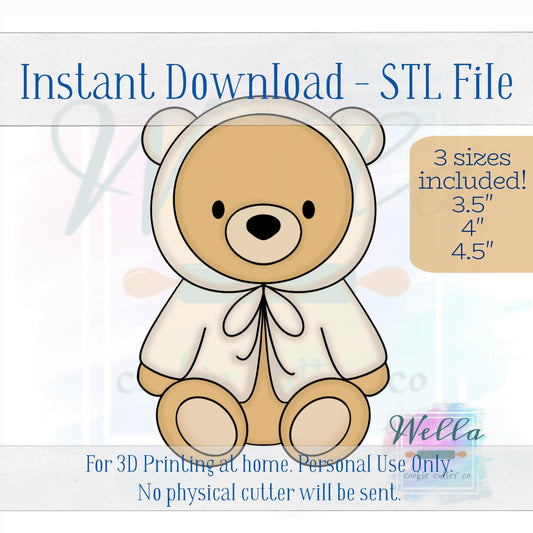 Digital STL File - Bear in Coat Cookie Cutter - 3 Sizes Included