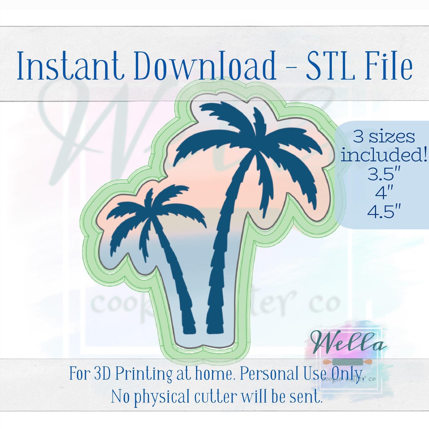 Digital STL File - Palm Trees Cookie Cutter - 3 Sizes Included