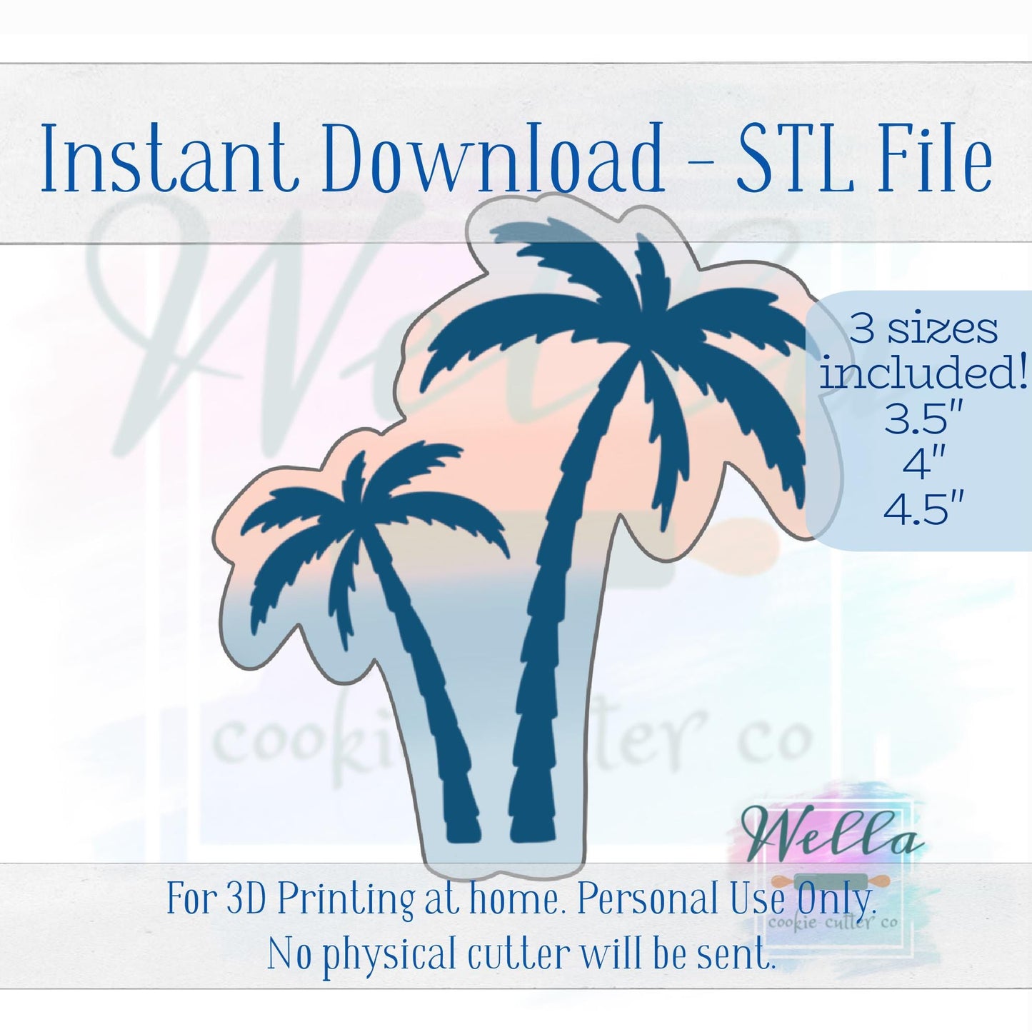 Digital STL File - Palm Trees Cookie Cutter - 3 Sizes Included