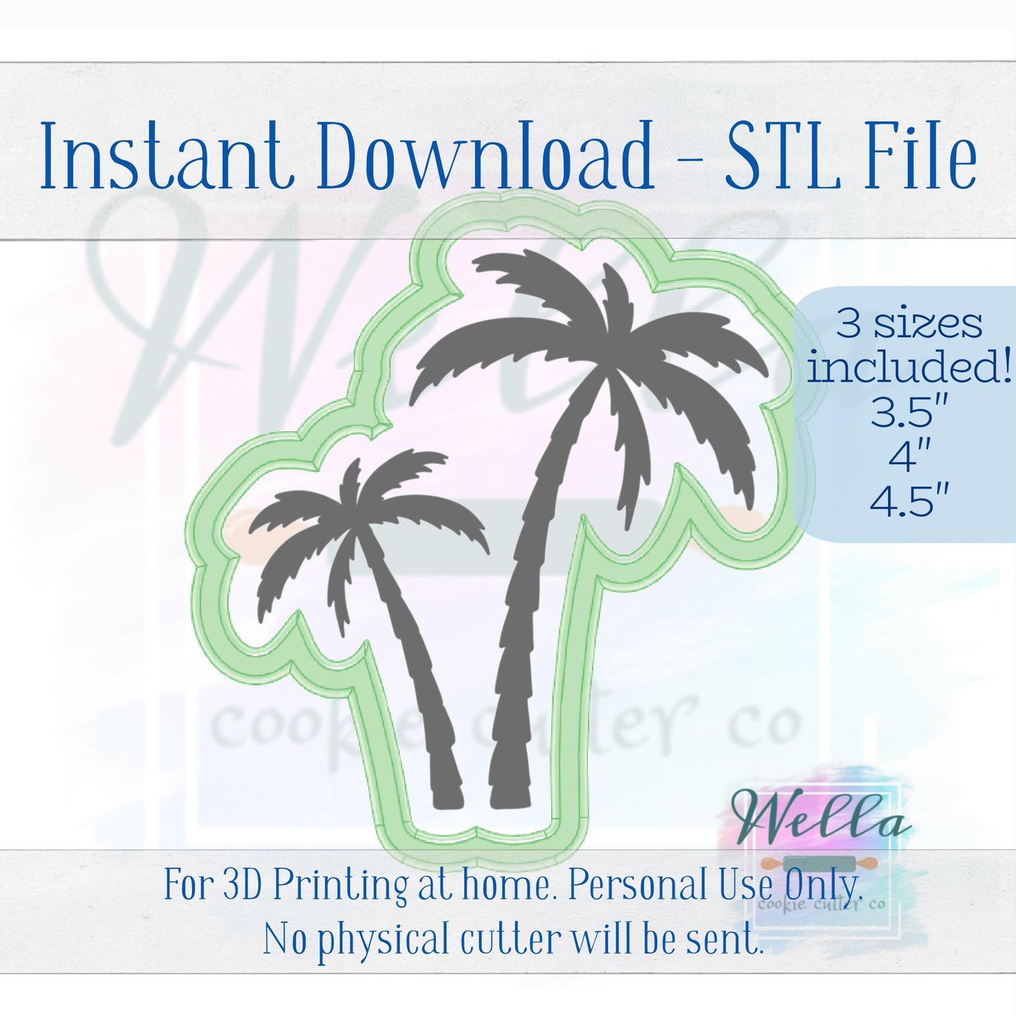 Digital STL File - Palm Trees Cookie Cutter - 3 Sizes Included