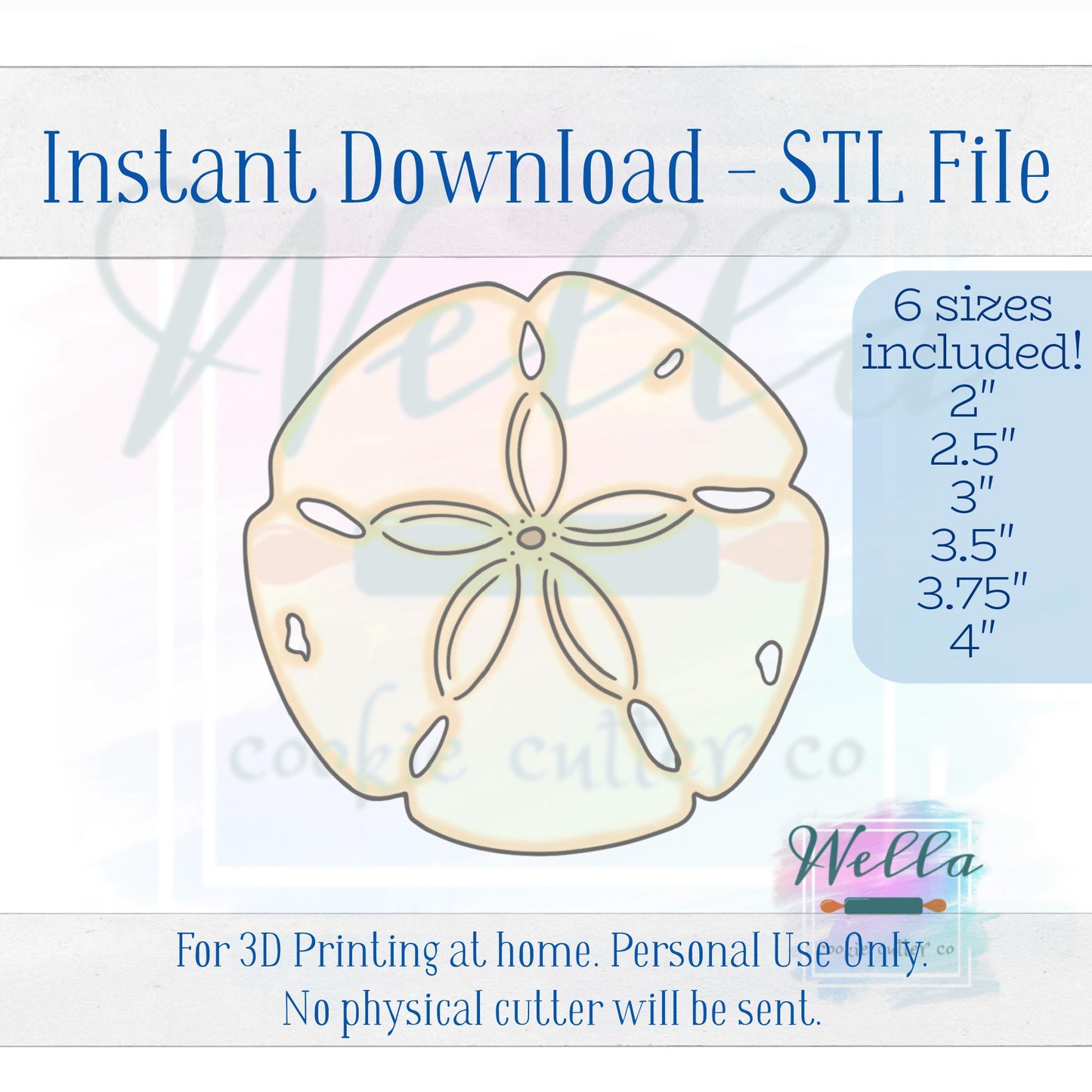 Digital STL File - Sand Dollar Cookie Cutter - 6 Sizes Included