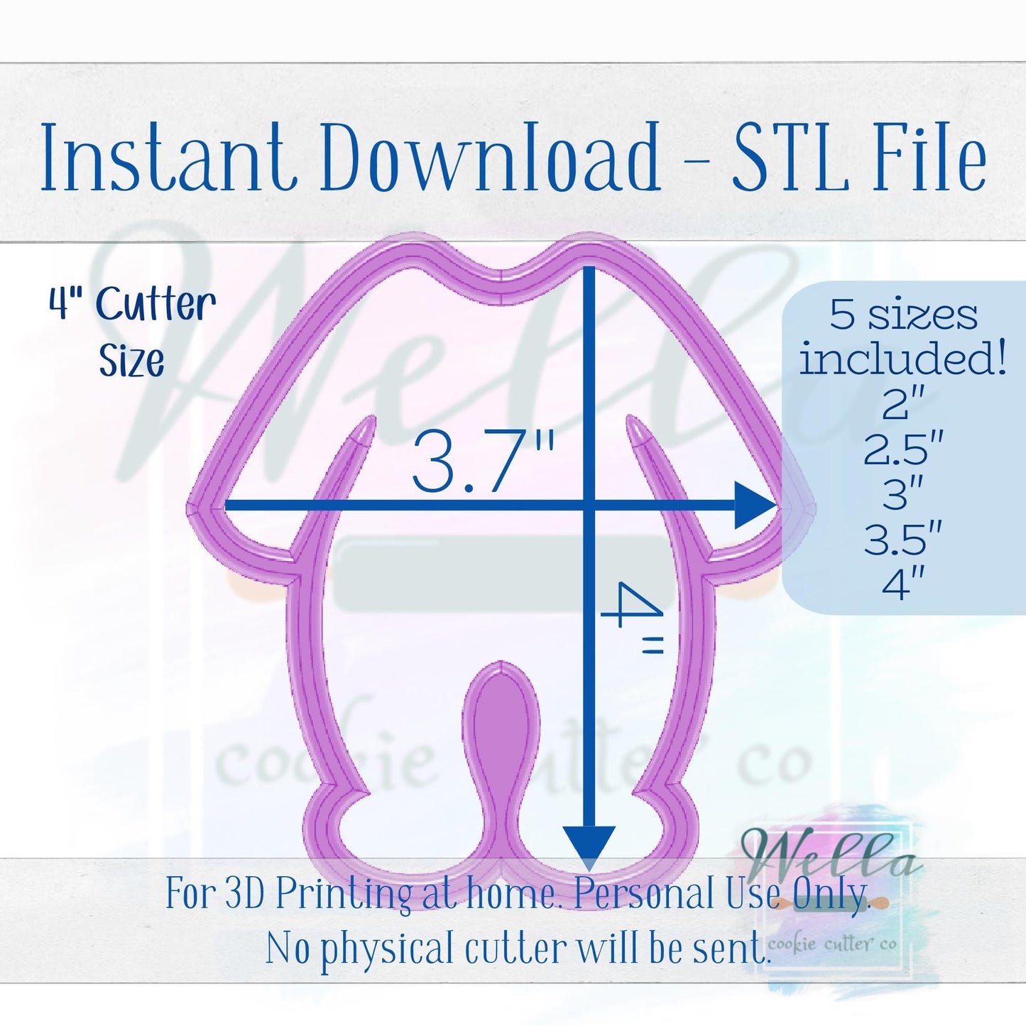 Digital STL File - Baby PJ's Cookie Cutter - 5 Sizes Included 2" 2.5" 3" 3.5" & 4"