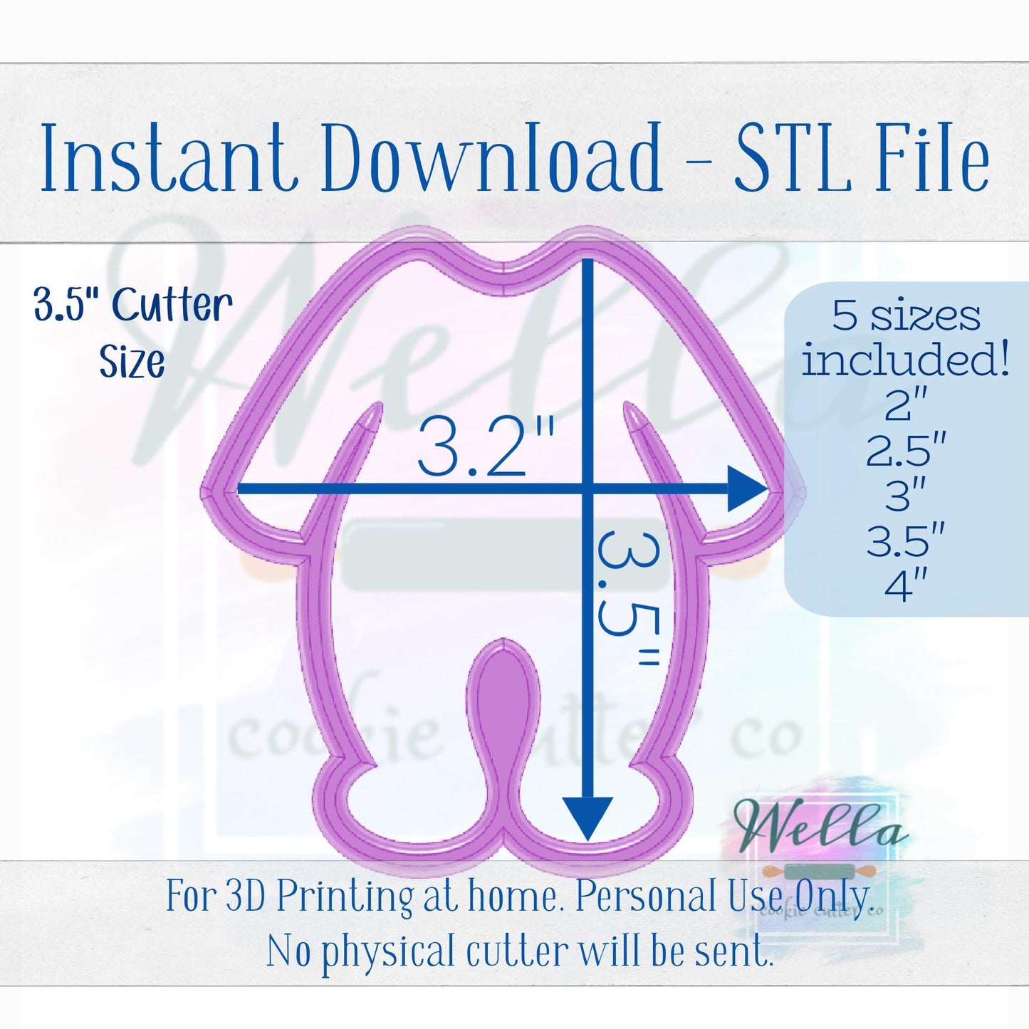 Digital STL File - Baby PJ's Cookie Cutter - 5 Sizes Included 2" 2.5" 3" 3.5" & 4"