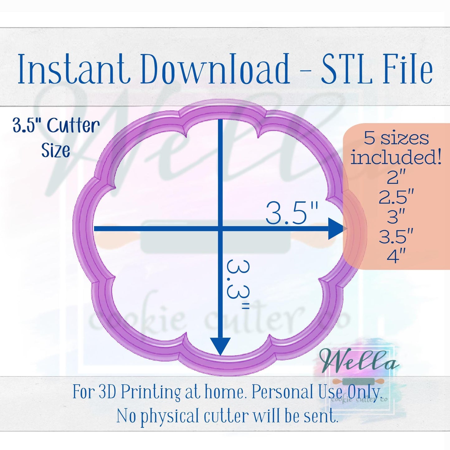 Digital STL File - Pumpkin Top View Cookie Cutter - 5 Sizes Included 2" 2.5" 3" 3.5" & 4"