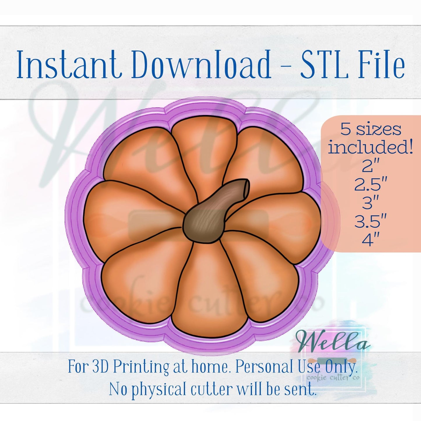 Digital STL File - Pumpkin Top View Cookie Cutter - 5 Sizes Included 2" 2.5" 3" 3.5" & 4"