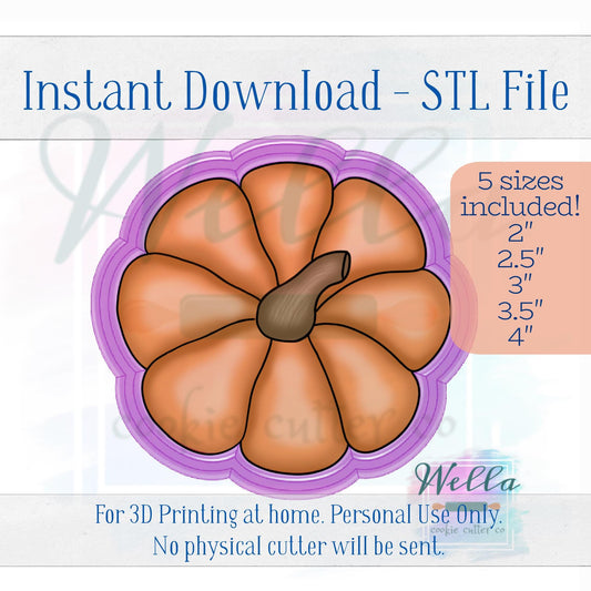 Digital STL File - Pumpkin Top View Cookie Cutter - 5 Sizes Included 2" 2.5" 3" 3.5" & 4"