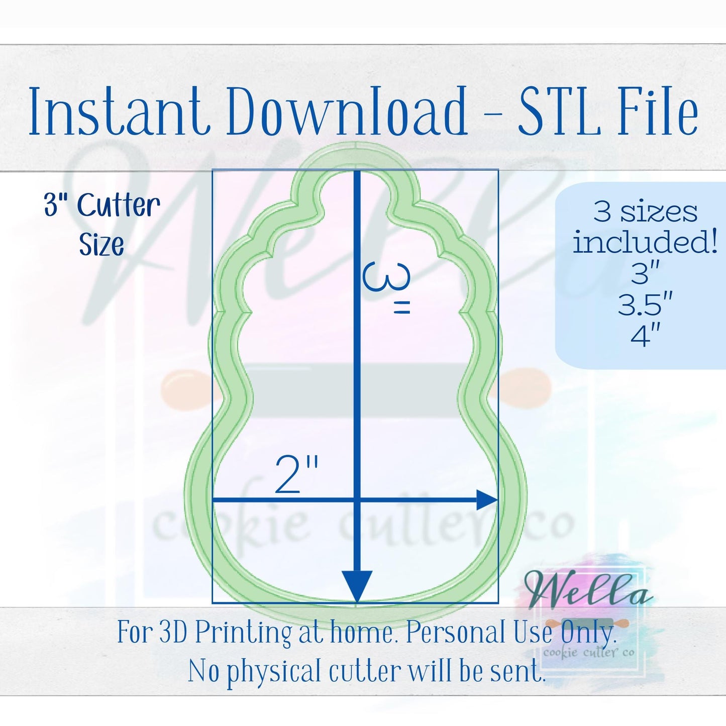 Digital STL File - Baby Bottle Curvy - 3 Sizes: 3" 3.5" & 4"