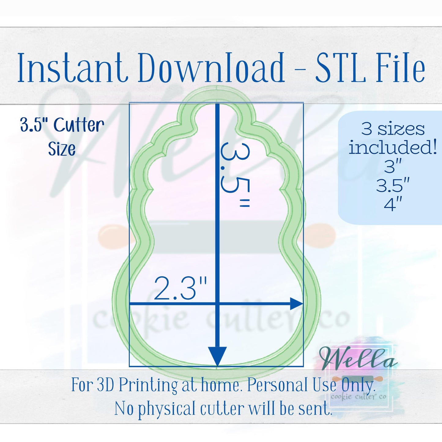 Digital STL File - Baby Bottle Curvy - 3 Sizes: 3" 3.5" & 4"