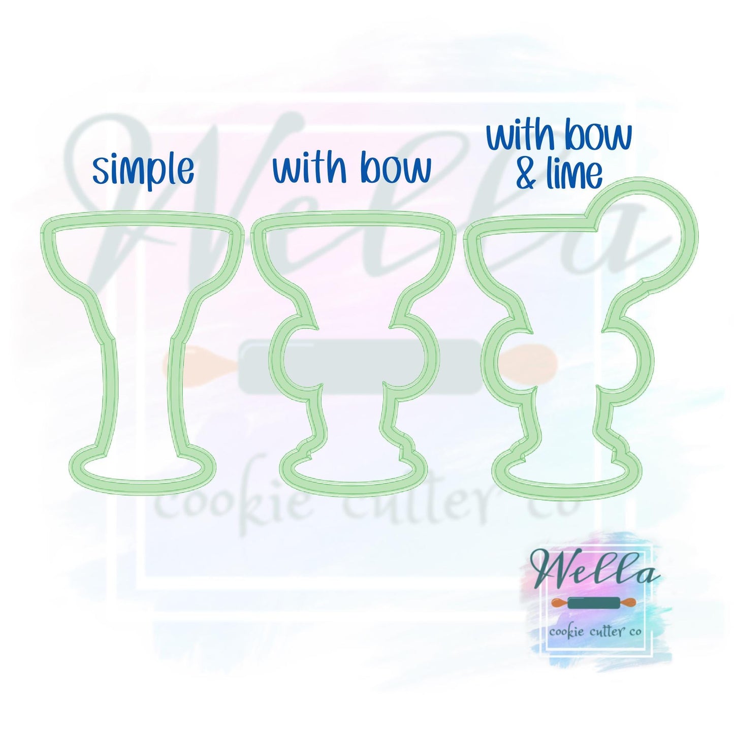 Margarita Cookie Cutter with Bow and Lime Options - 3 Shape Options