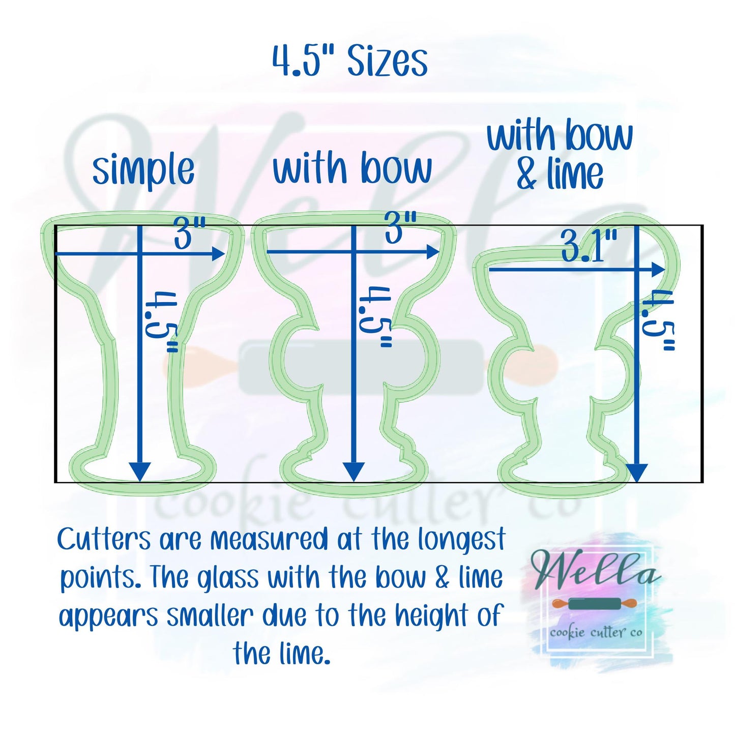 Margarita Cookie Cutter with Bow and Lime Options - 3 Shape Options